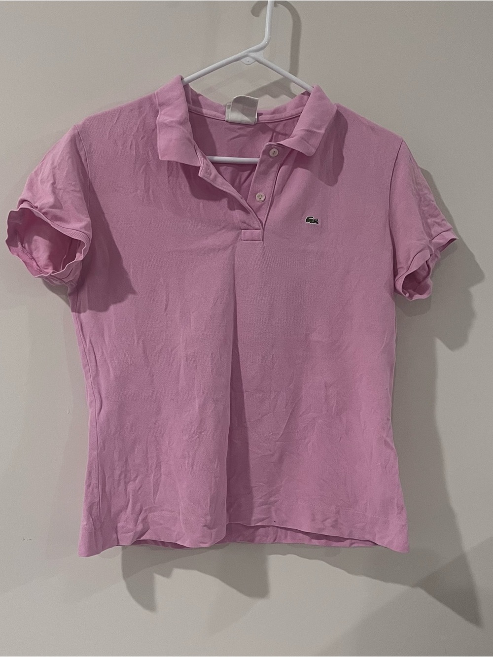 Vintage Lacoste Women’s Pink Polo Shirt Short Sleeve Pique 46 Collar